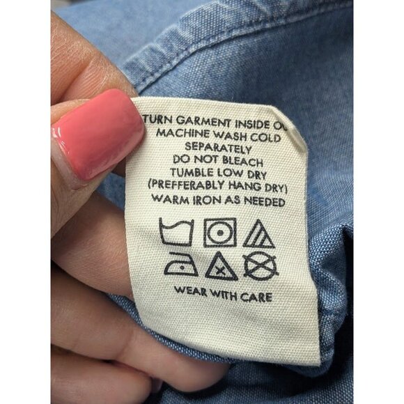 Porter Blue Chambray Tank Top Women Size XL Cropped Coastal Festival Resort Boho - Picture 9 of 9